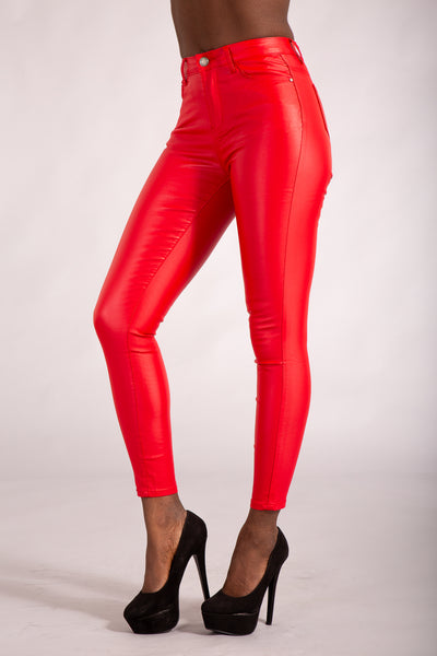Cute Kandy Red leather Look Leggings - Denim Crush