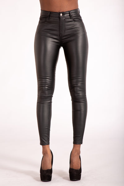 Cute Kandy Black leather Look Leggings - Denim Crush