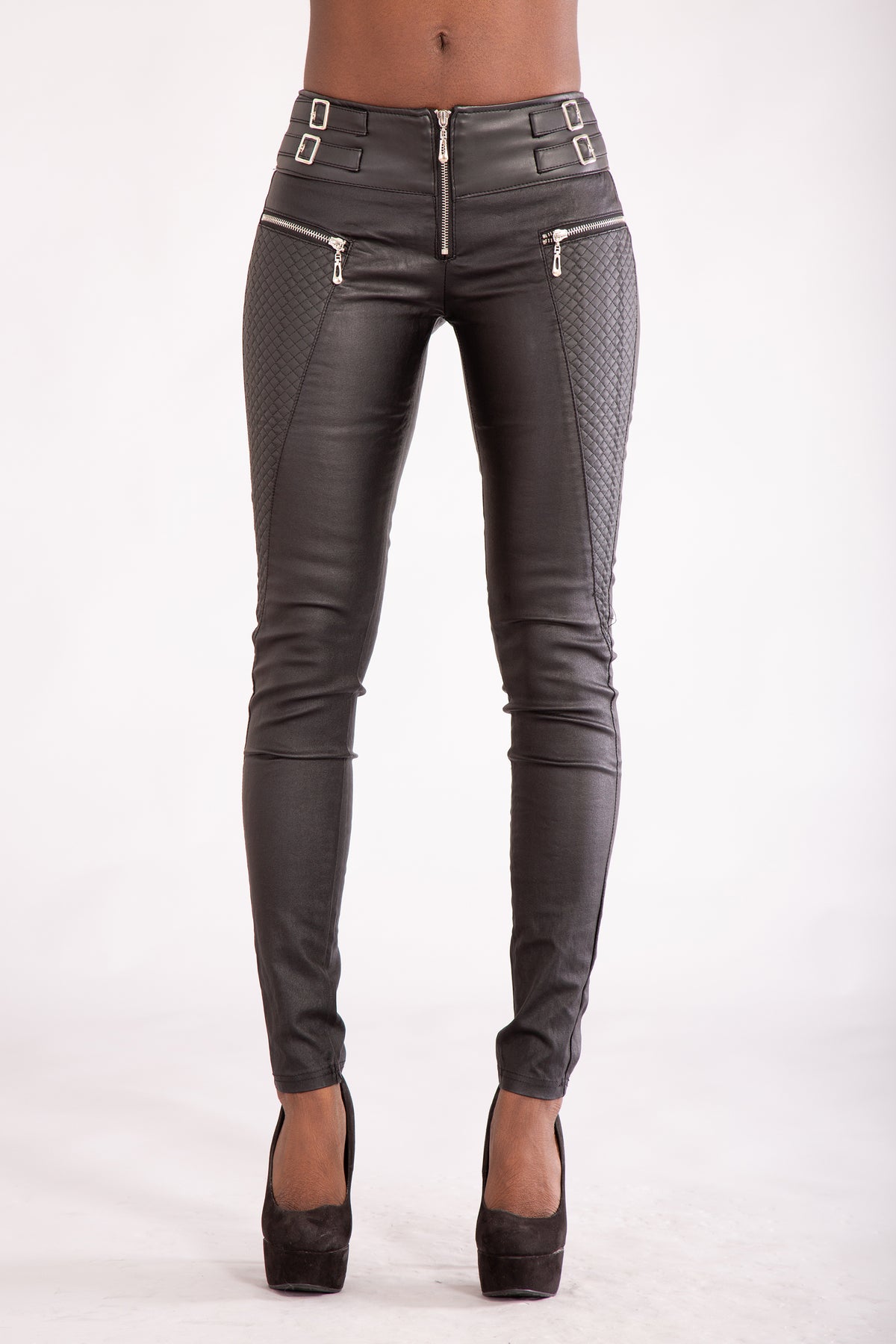 Ladies Black Wet Leather Look Skinny Trousers with zips – Lusty Chic